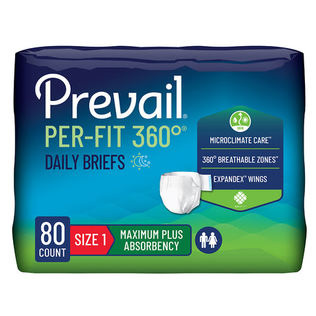 Prevail Per-Fit 360 Incontinence Briefs, Maximum Plus Absorbency, Medium/Size 1