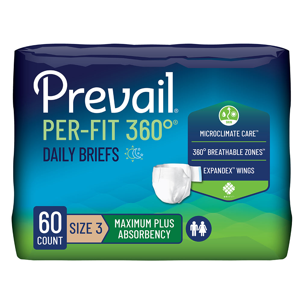 Prevail Per-Fit 360 Incontinence Briefs, Maximum Plus Absorbency, Size 3