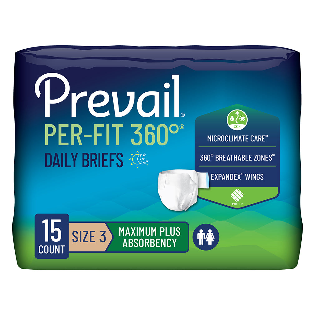 Prevail Per-Fit 360 Incontinence Briefs, Maximum Plus Absorbency, Size 3
