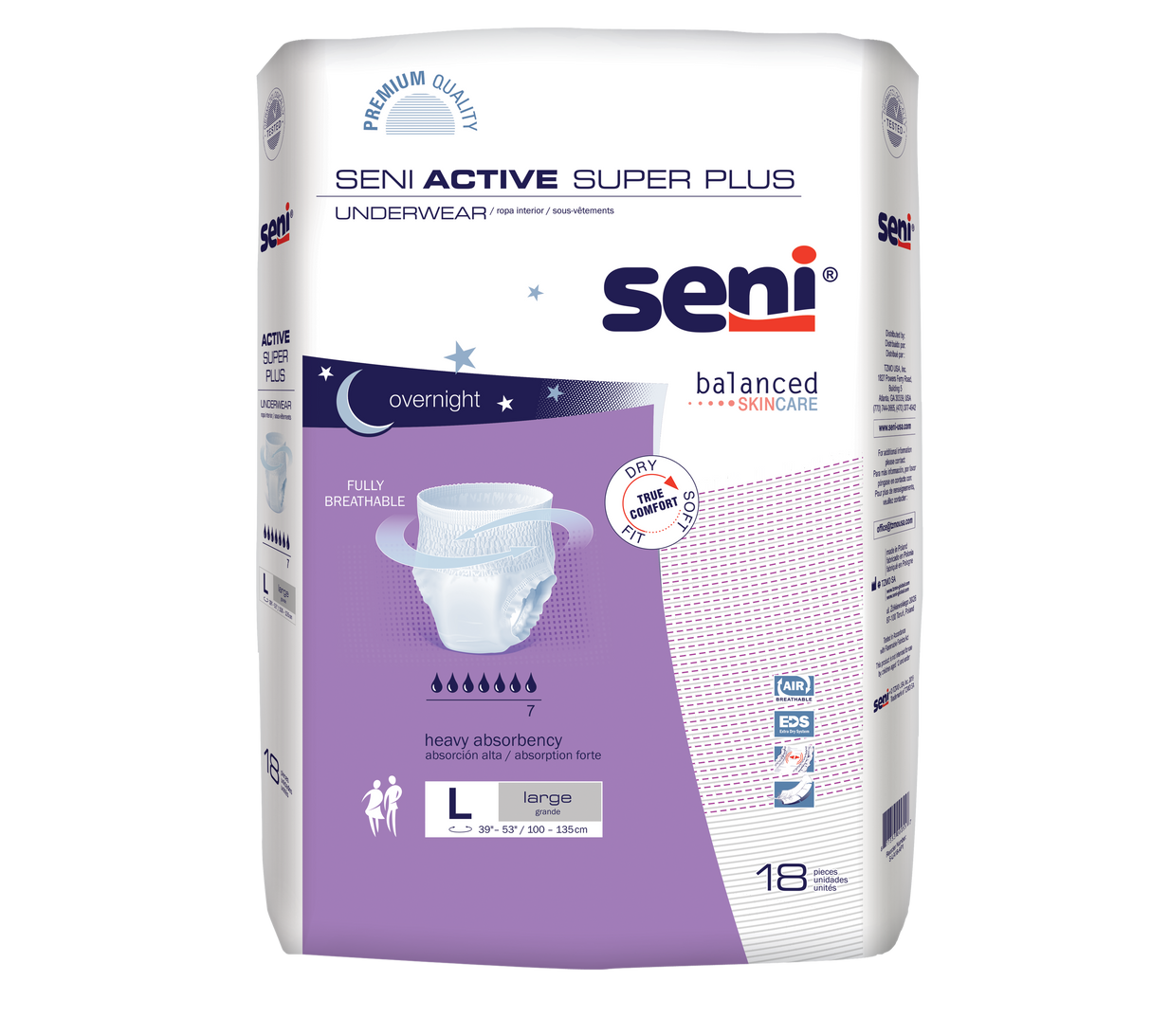 Seni Active Super Plus Pull-on Underwear, Large, 18 Count - 39" - 53"