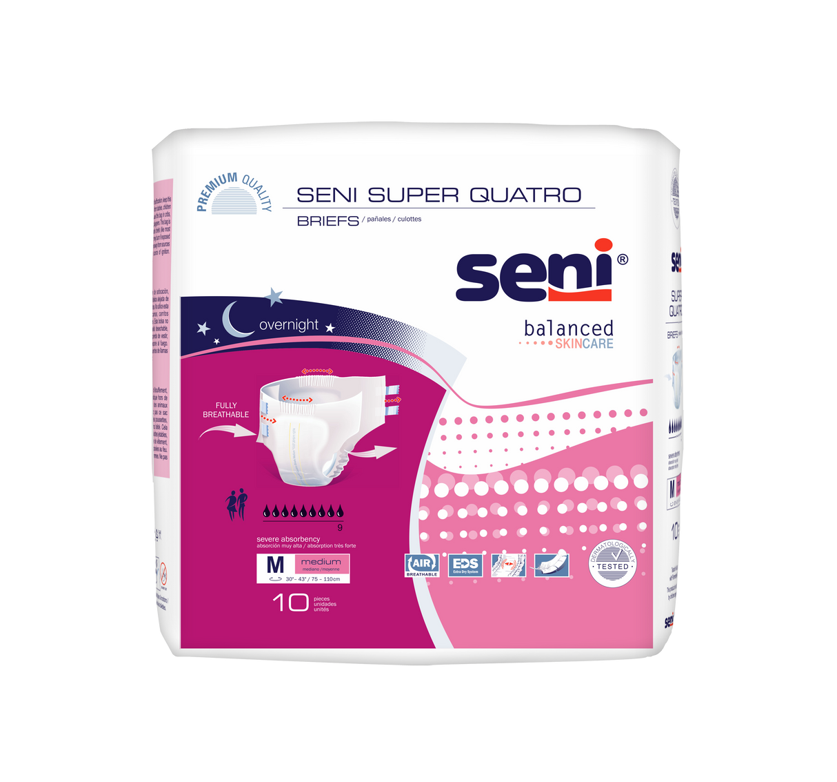 Unisex Adult Incontinence Brief Seni® Super Quatro Medium Disposable Heavy Absorbency- 30"-43"