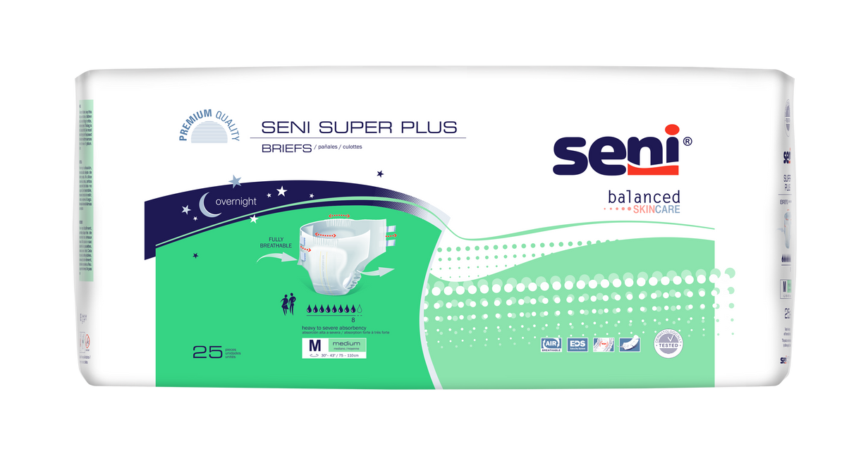 Seni Super Plus Briefs, Medium, 25 Count - 30" - 43"