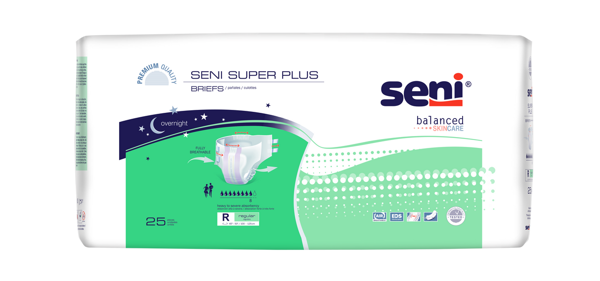Seni Super Plus Briefs, Regular, 25 Count - 40" - 50"