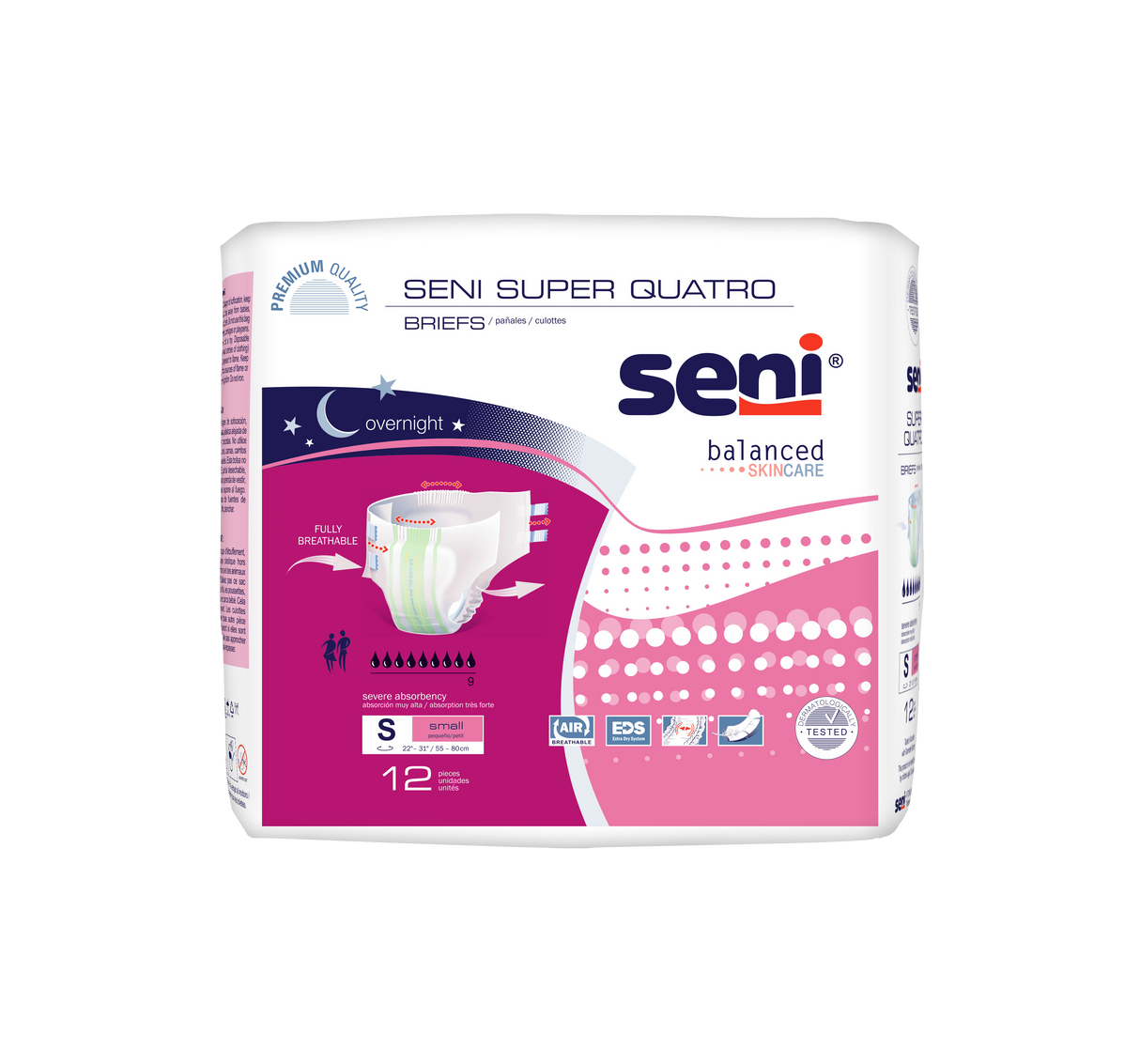Unisex Adult Incontinence Brief Seni® Super Quatro Small Disposable Heavy Absorbency- 22"-31"