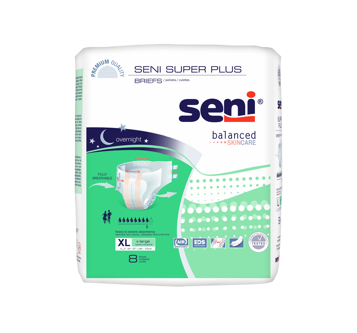 Seni Super Plus Briefs, Extra Large, 8 Count - 55" - 67"