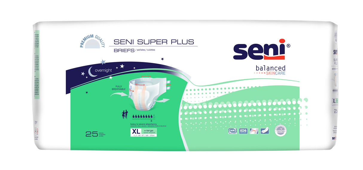 Seni Super Plus Briefs, Extra Large, 25 Count - 55" - 67"