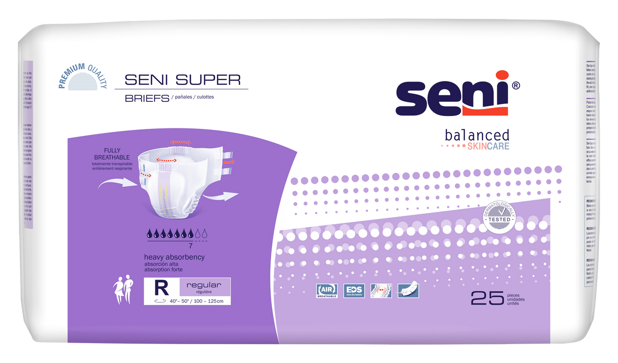 Unisex Adult Incontinence Brief Seni® Super Regular Disposable Heavy Absorbency- 40"-50"