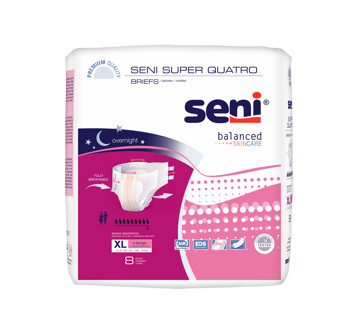 Unisex Adult Incontinence Brief Seni® Super Quatro Disposable Heavy Absorbency X-Large- 55"-67"
