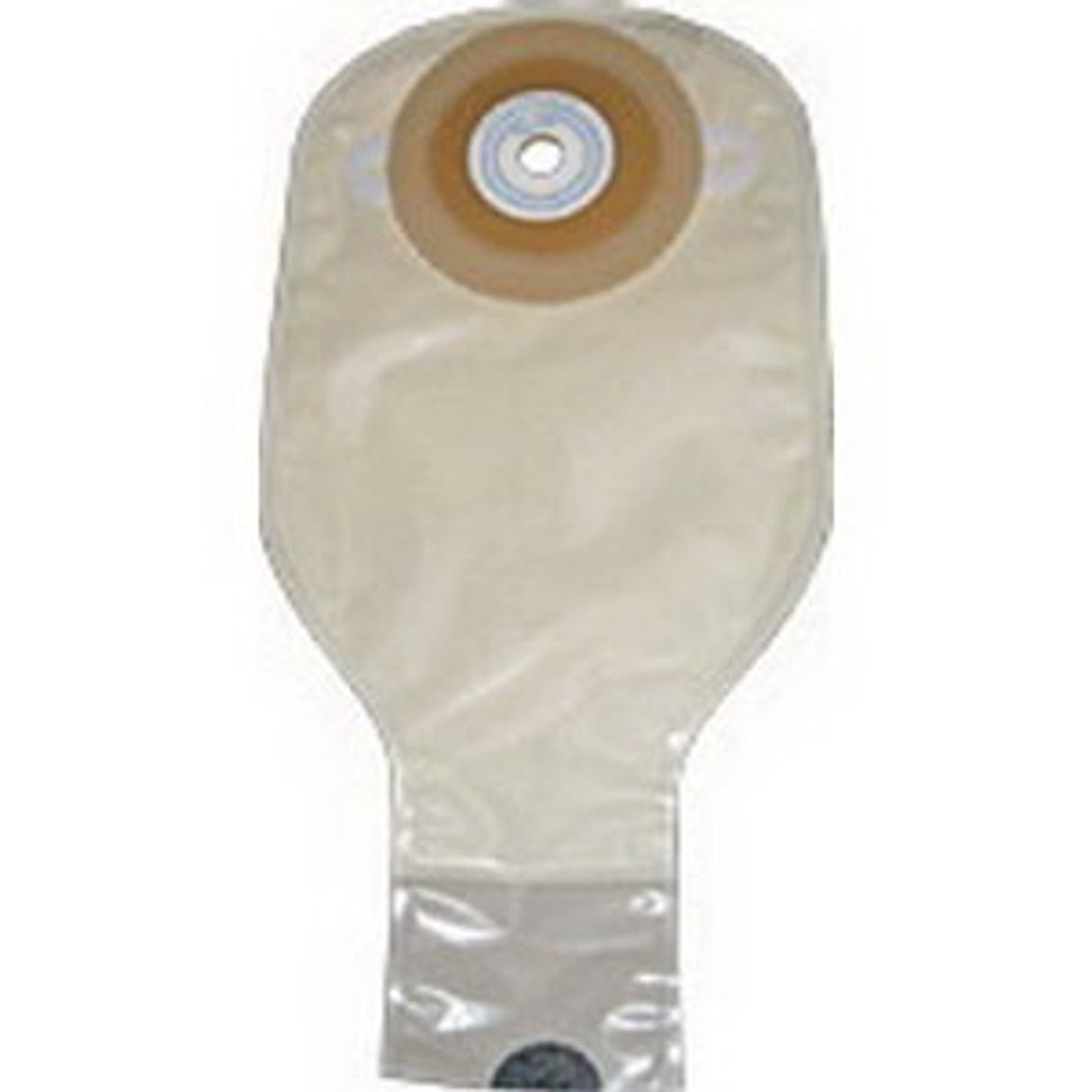 Post-op adult drainable ostomy pouch with precut convex barrier, beige color