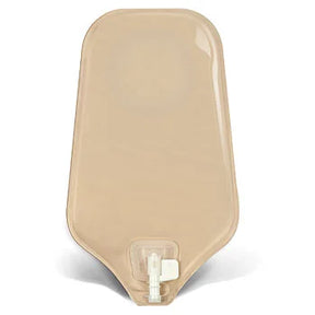 Beige medical drainage bag with secure outlet for home healthcare use