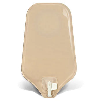 Beige medical drainage bag with secure outlet for home healthcare use