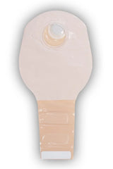 Beige medical ostomy bag with skin barrier for stoma care and colostomy support