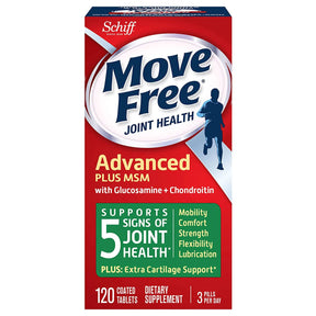 Move Free Joint Health Advanced tablets box with glucosamine and chondroitin, 120 count