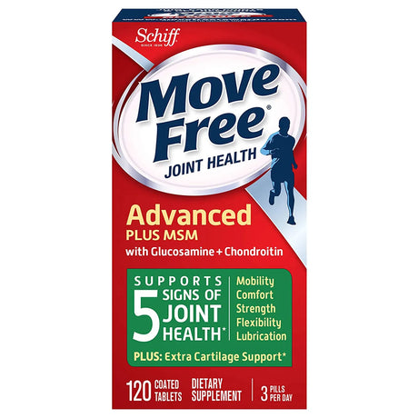 Move Free Joint Health Advanced tablets box with glucosamine and chondroitin, 120 count