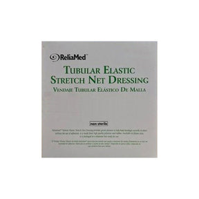 Box of ReliaMed tubular elastic stretch net dressing, non-sterile wound care product.
