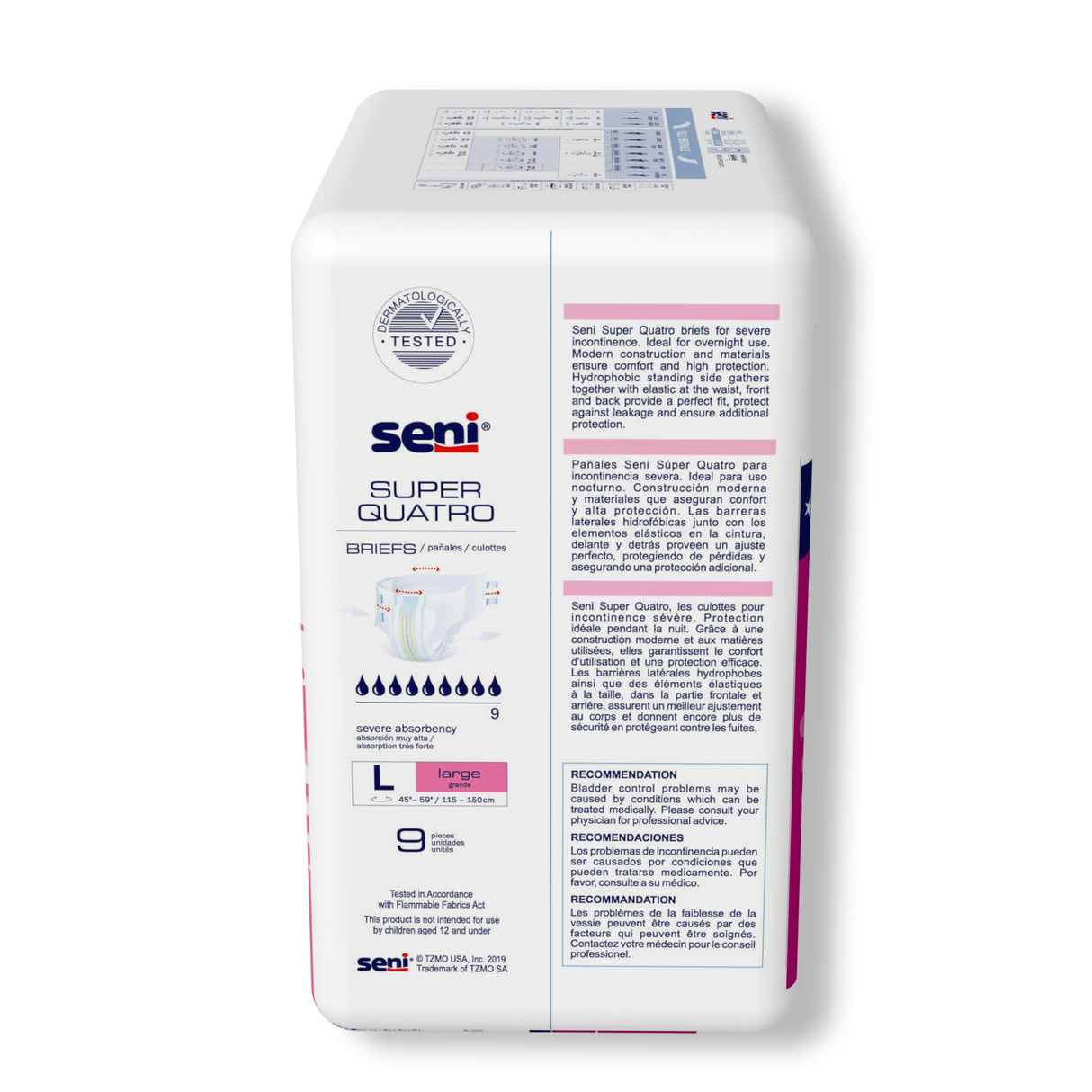 Unisex Adult Incontinence Brief Seni® Super Quatro Disposable Heavy Absorbency Large- 43"-59"