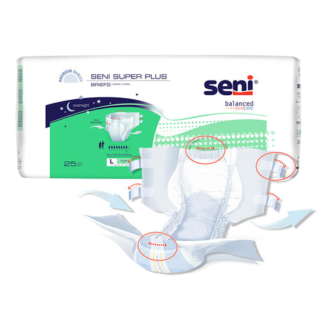 Seni Super Plus Briefs, Large, 25 Count - 45" - 59"