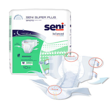 Seni Super Plus Briefs, Medium, 10 Count - 30" - 43"