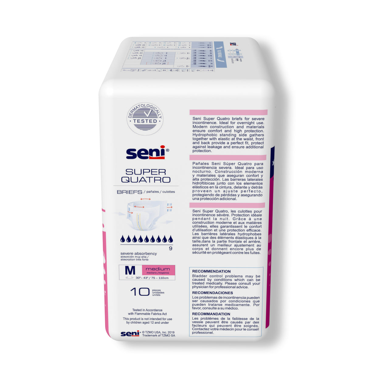 Unisex Adult Incontinence Brief Seni® Super Quatro Medium Disposable Heavy Absorbency- 30"-43"
