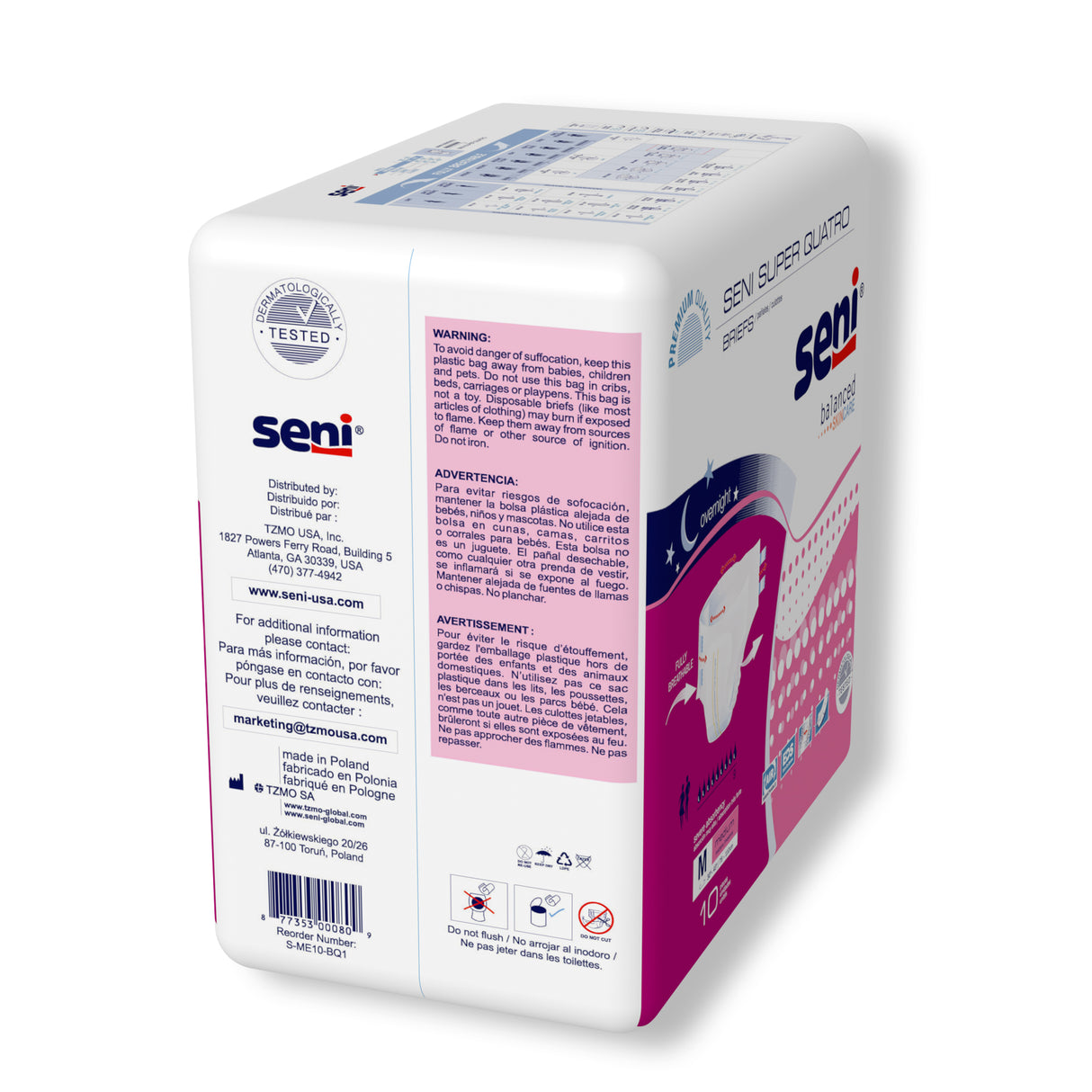 Unisex Adult Incontinence Brief Seni® Super Quatro Medium Disposable Heavy Absorbency- 30"-43"
