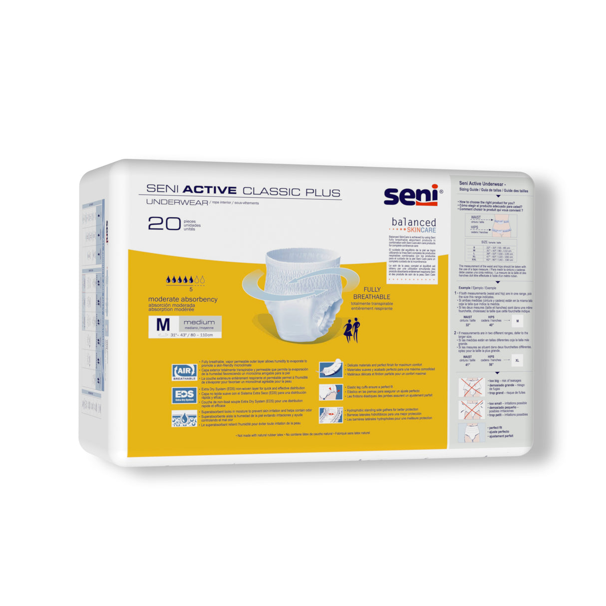 SENI ACTIVE CLASSIC PLUS PULL UP UNDERWEAR MEDIUM- 31"-43"