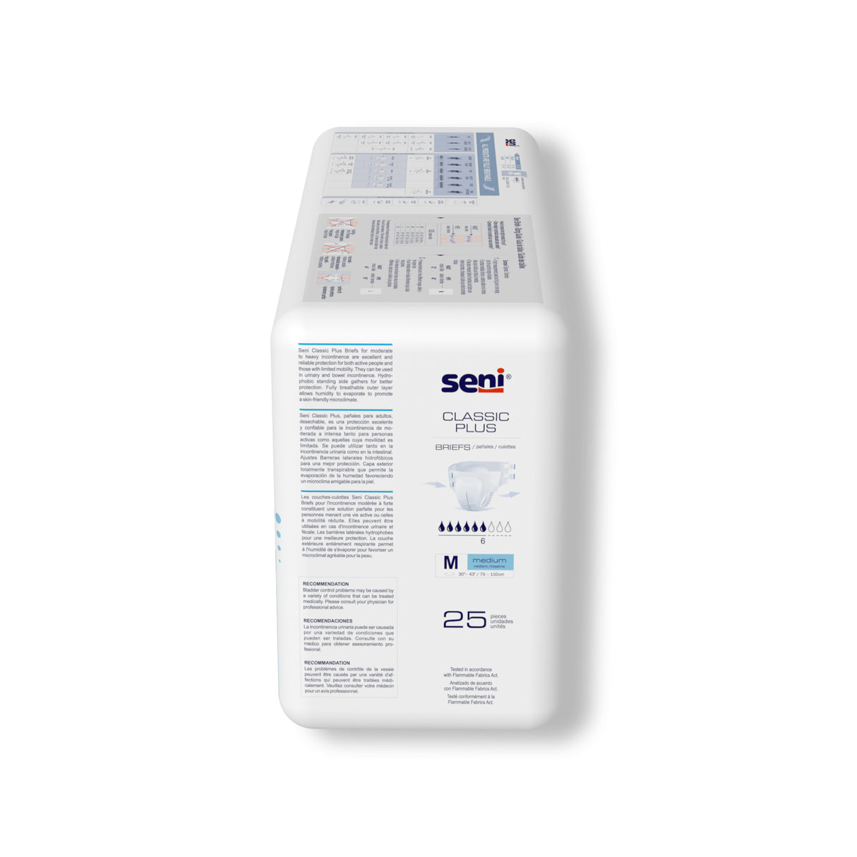 Unisex Adult Incontinence Brief Seni® Classic Plus Medium Disposable Moderate Absorbency- 30"-43"