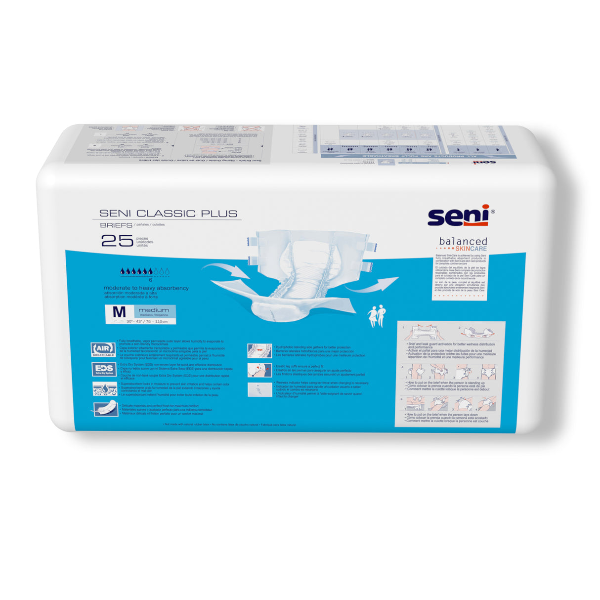 Unisex Adult Incontinence Brief Seni® Classic Plus Medium Disposable Moderate Absorbency- 30"-43"