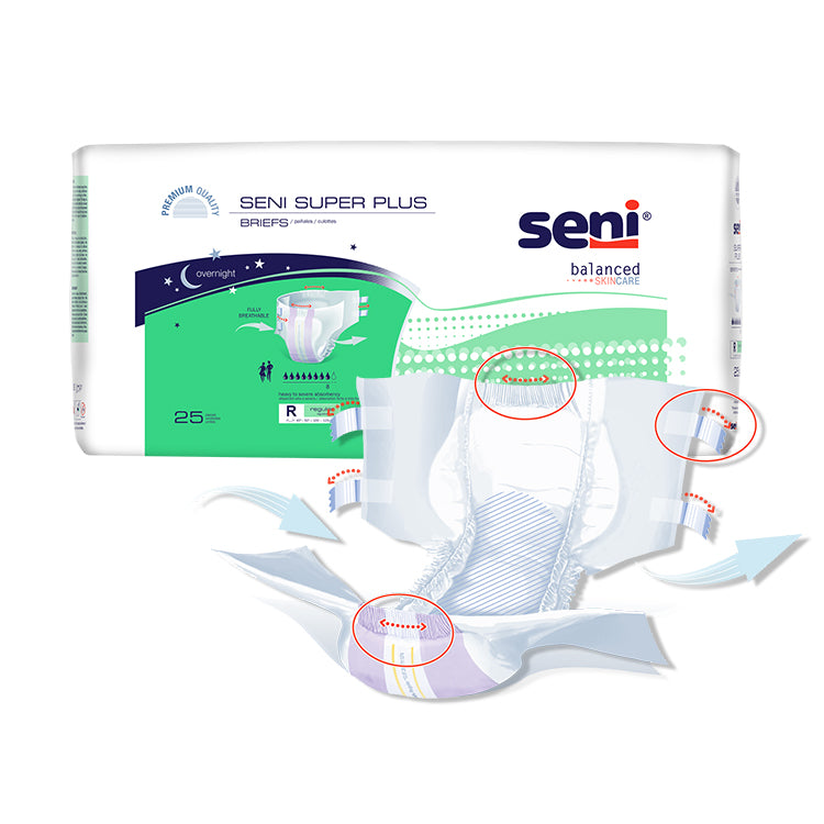 Unisex Adult Incontinence Brief Seni® Super Plus Medium Disposable Heavy Absorbency- 30"-43"