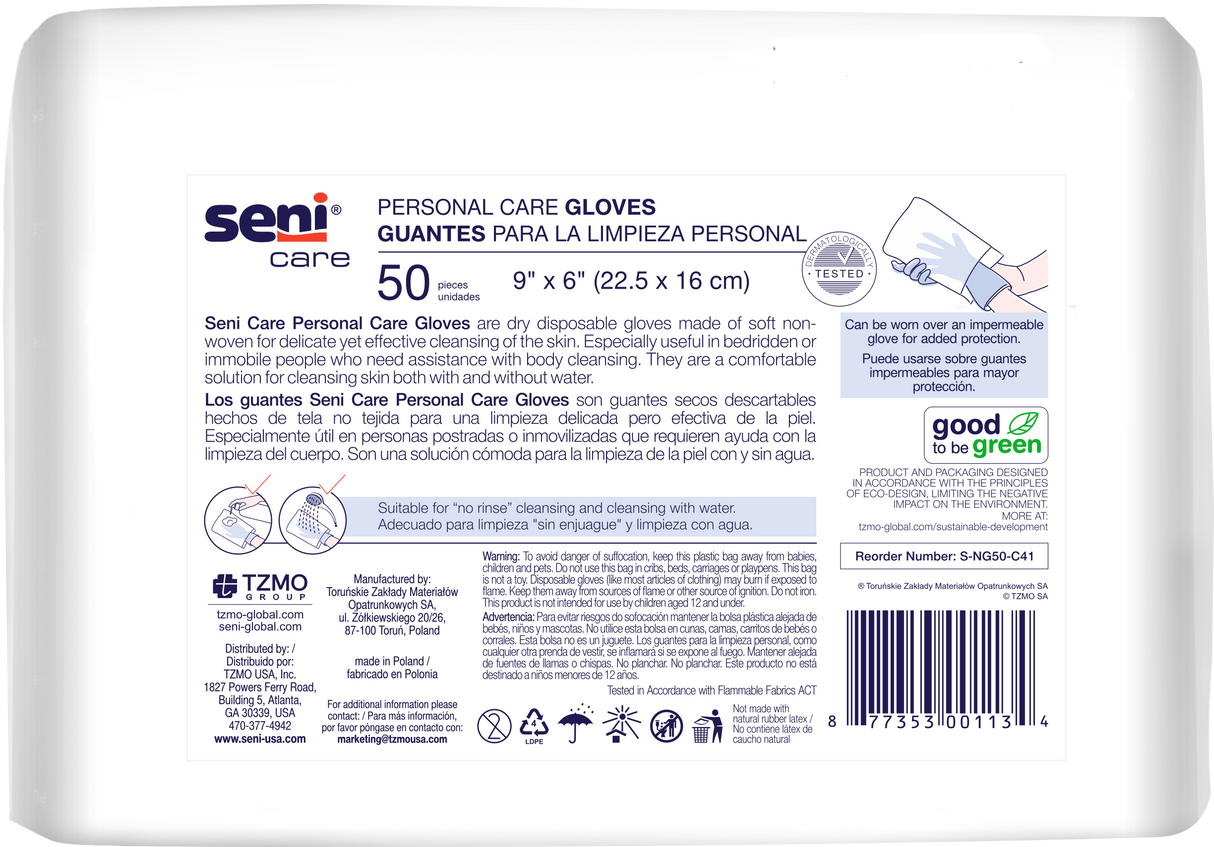 SENI CARE PERSONAL CARE GLOVES - 9"x6"