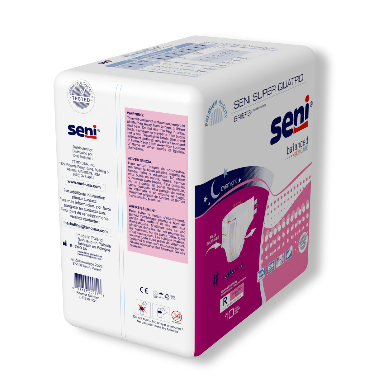 Unisex Adult Incontinence Brief Seni® Super Quatro Regular Disposable Heavy Absorbency- 40"-50"