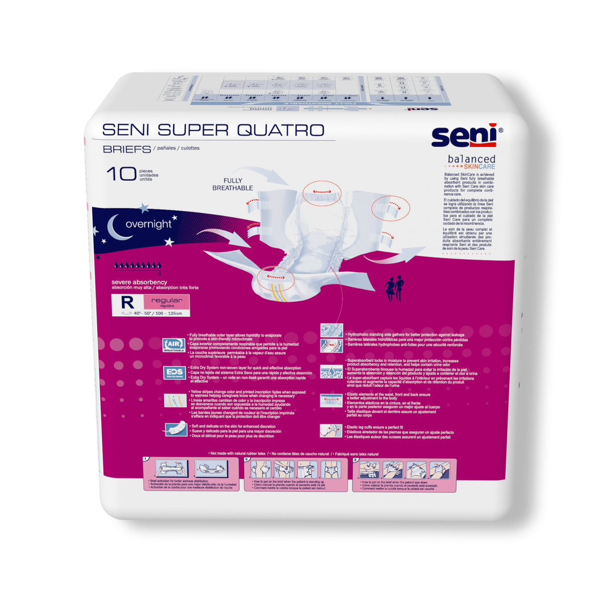 Unisex Adult Incontinence Brief Seni® Super Quatro Regular Disposable Heavy Absorbency- 40"-50"
