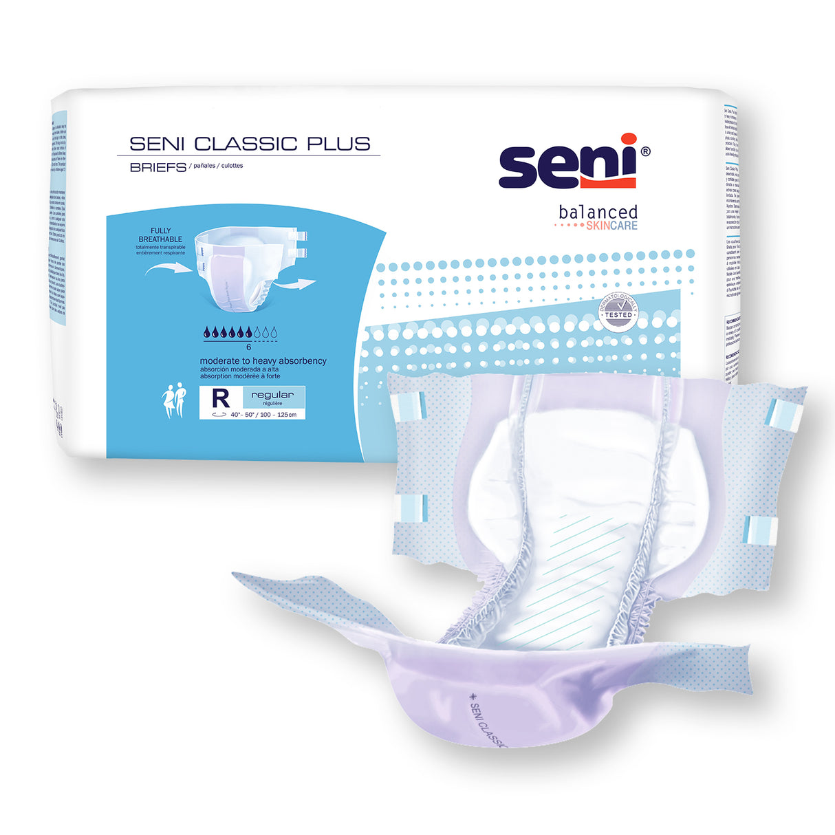 Unisex Adult Incontinence Brief Seni® Classic Plus Regular Disposable Moderate Absorbency- 40"-50"