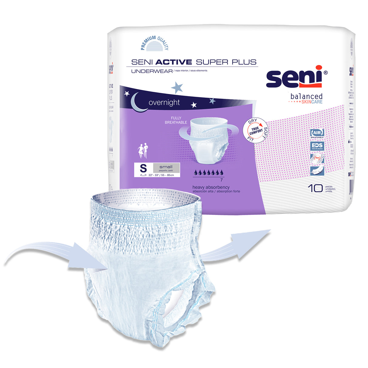 Seni Active Super Plus Pull-on Underwear, Small, 10 Count - 22" - 33"