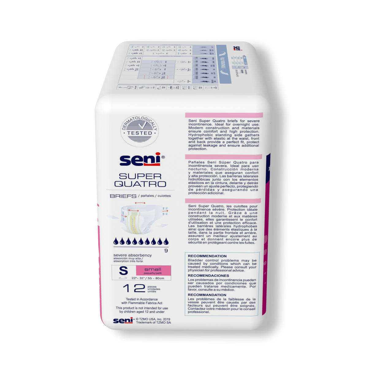Unisex Adult Incontinence Brief Seni® Super Quatro Small Disposable Heavy Absorbency- 22"-31"