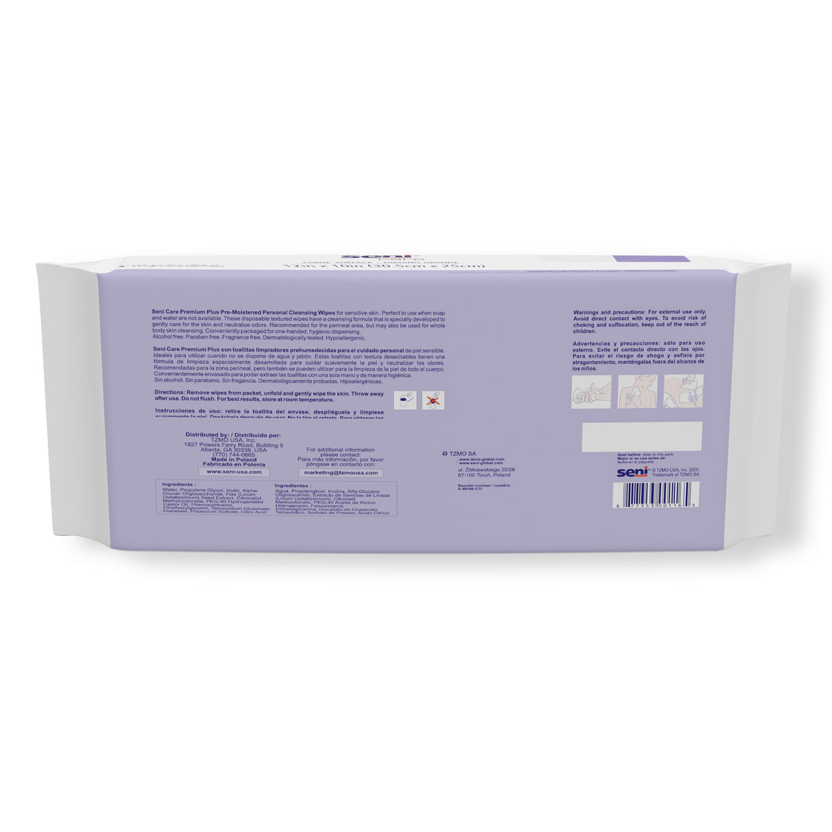SENI CARE PREMIUM PLUS Pre-Moistened Personal Cleansing Wipes - XXL Sized 12" x 10"