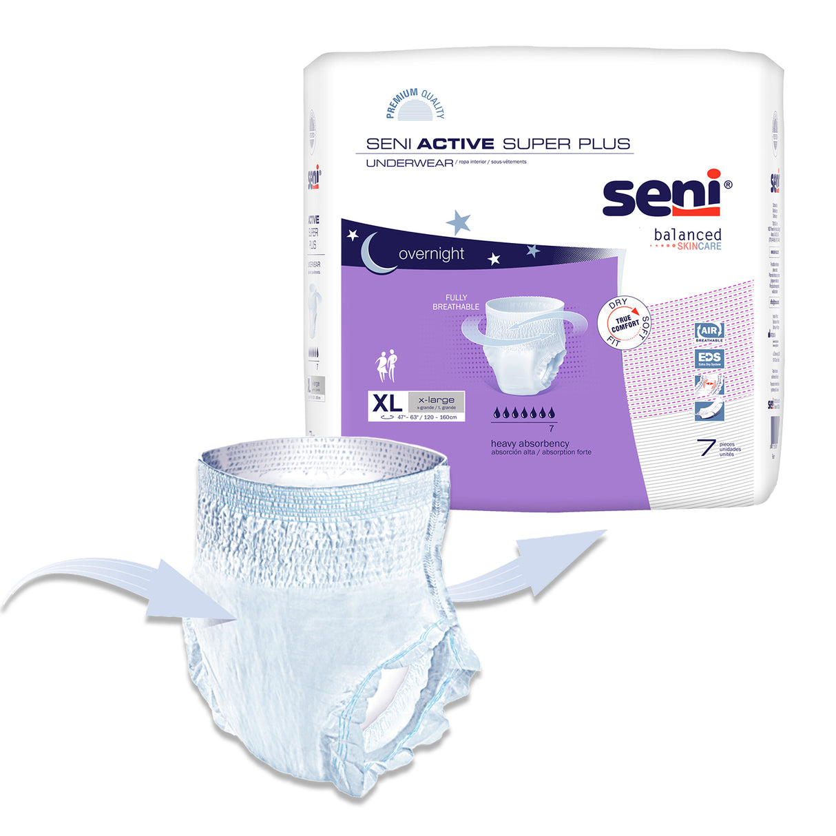 Seni Active Super Plus Pull-on Underwear, Extra Large, 7 Count - 47" - 63"