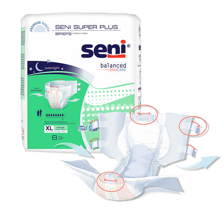 Seni Super Plus Briefs, Extra Large, 8 Count - 55" - 67"