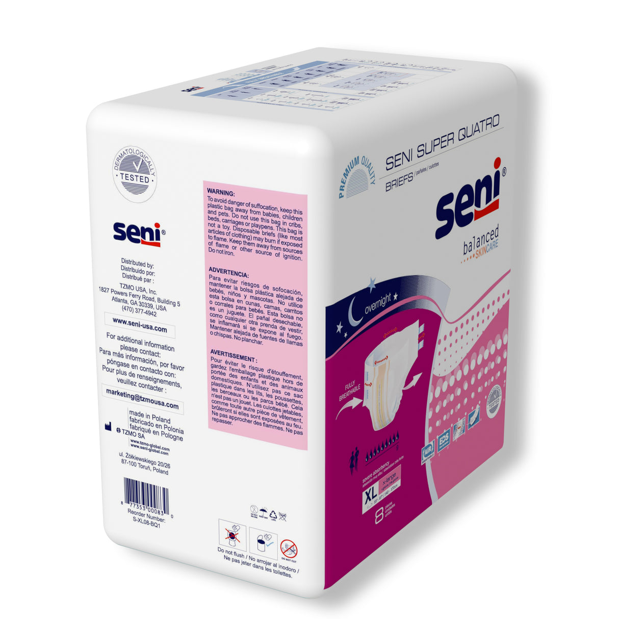 Unisex Adult Incontinence Brief Seni® Super Quatro Disposable Heavy Absorbency X-Large- 55"-67"
