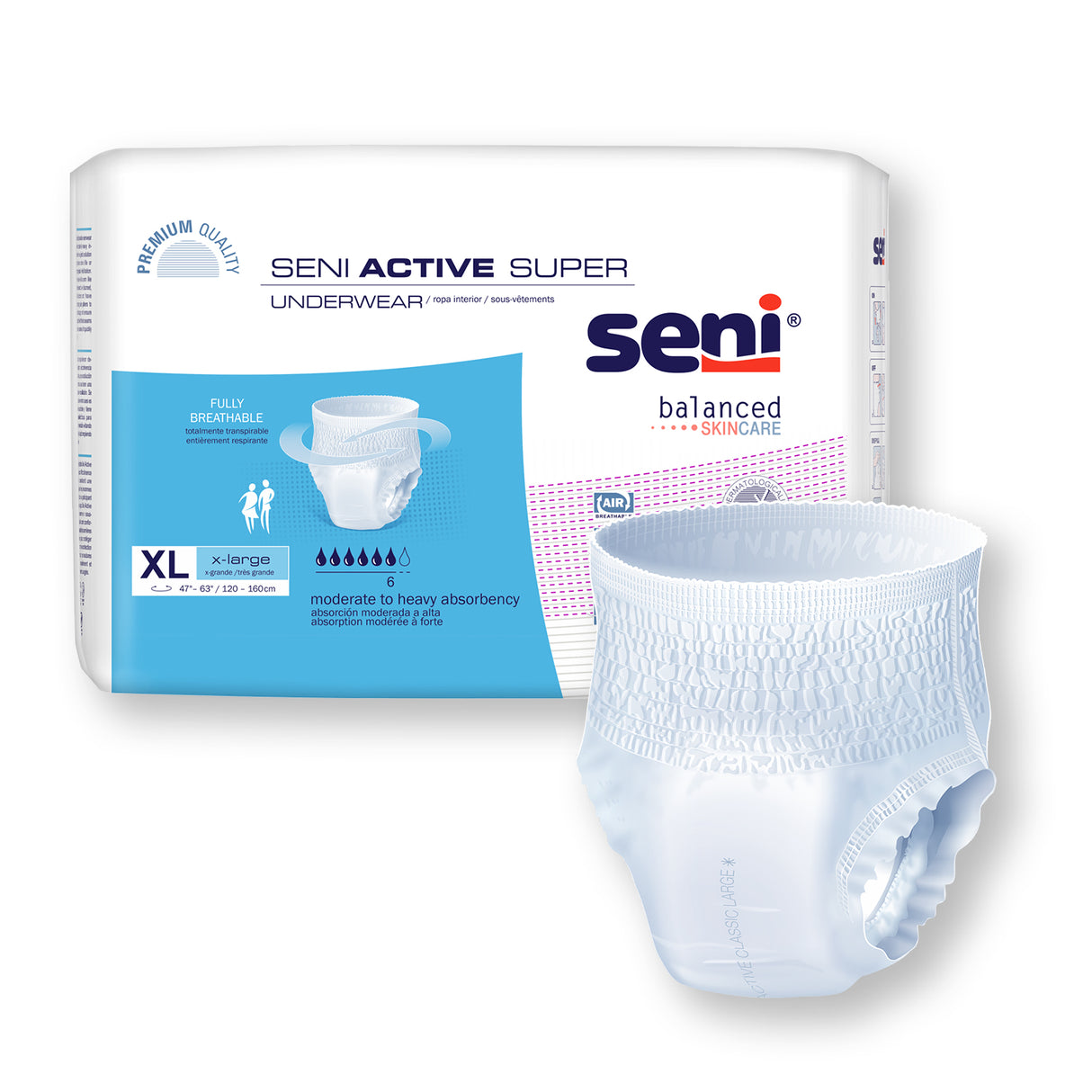 SENI ACTIVE SUPER PULL UP UNDERWEAR X-LARGE- 47"-63"