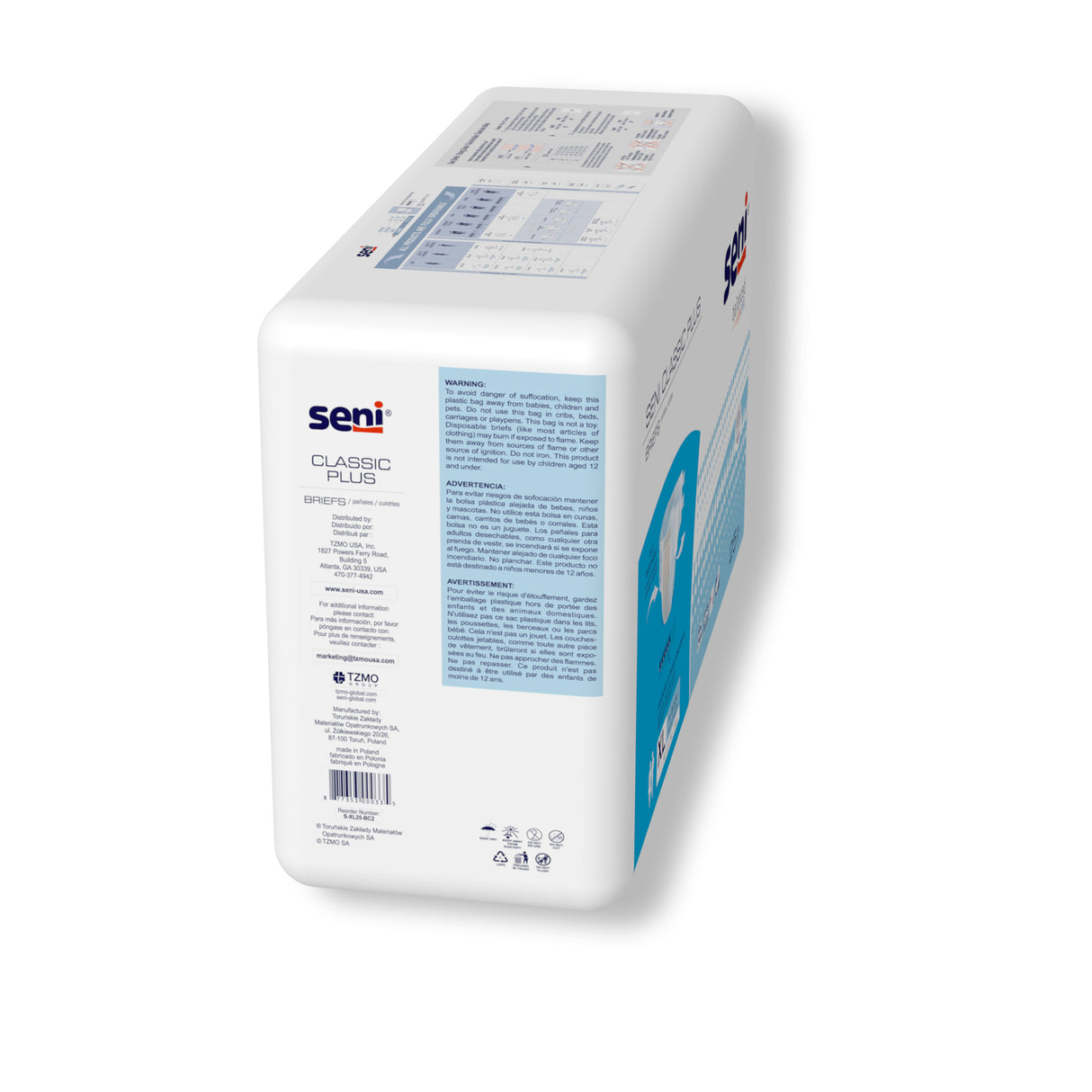 Unisex Adult Incontinence Brief Seni® Classic Plus X-Large Disposable Moderate Absorbency-  55"-67"