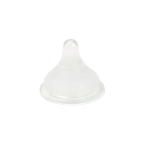 Transparent silicone bottle nipple accessory on white background