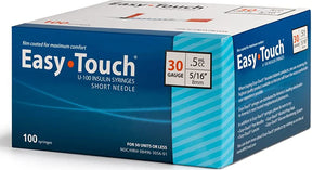 Easy Touch U-100 insulin syringes 30 gauge, 5/16 inch, box of 100 medical supplies