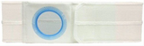 White ostomy support belt with blue reinforced stoma opening, medical supply.