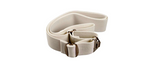 White adjustable medical gait belt with metal buckle on white background