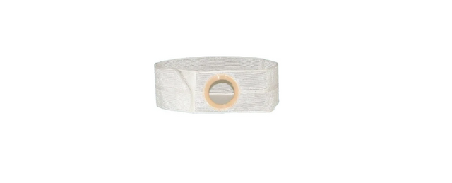 White adjustable hernia belt with circular opening for medical support