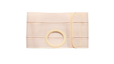 Beige abdominal ostomy support belt with elastic band and round stoma opening