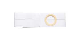 White ostomy belt with beige support ring for medical stoma care