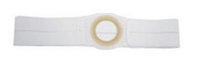 White medical support belt with central opening for ostomy care