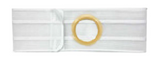 White medical ostomy belt with elastic bands and a circular beige ring center