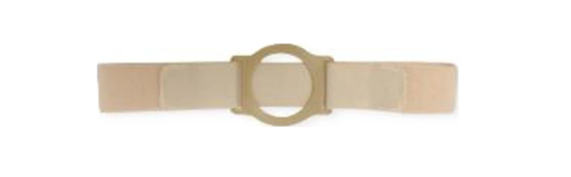 Beige ostomy belt with round center opening for ostomy pouch support